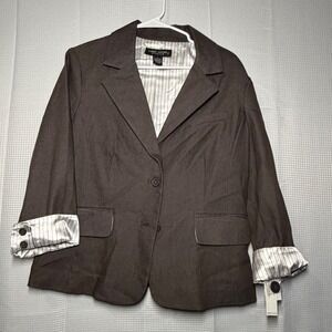 Larry Levine Stretch Blazer Large Chocolate Brown Two Button NWT
